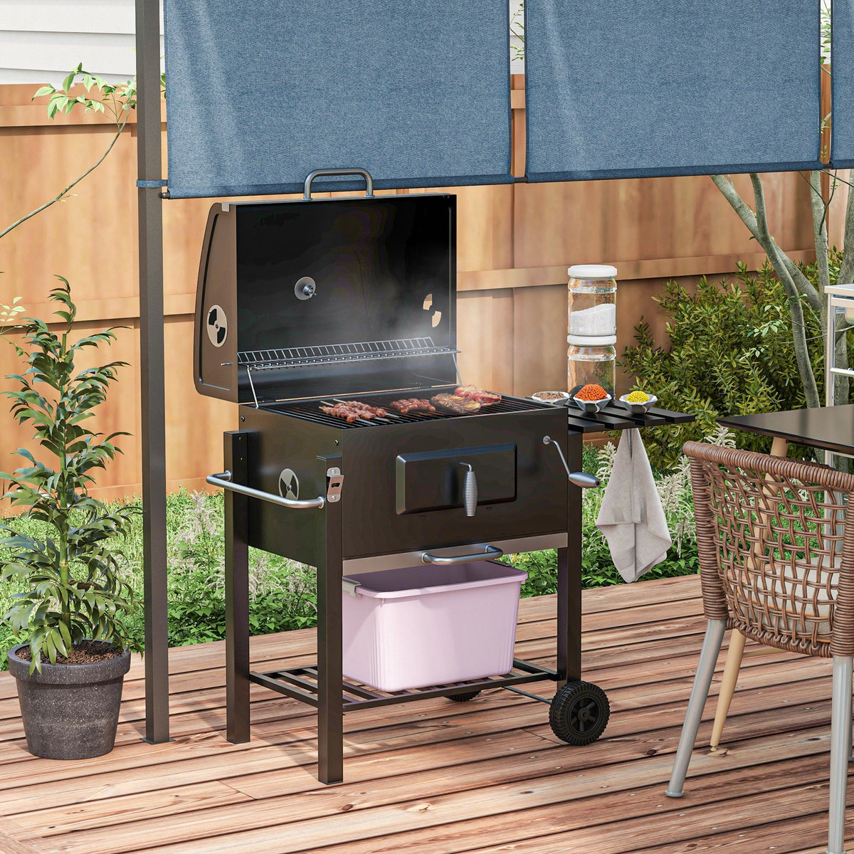 Mobile Charcoal Grill and Smoker with Prep Shelf