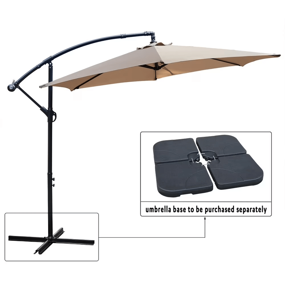 Tan Offset Cantilever Patio Umbrella with Crank