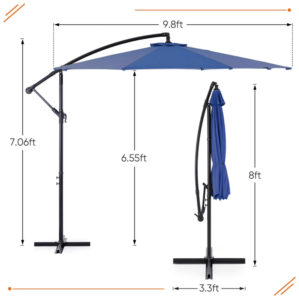 Blue Cantilever Patio Umbrella with Adjustable Angle