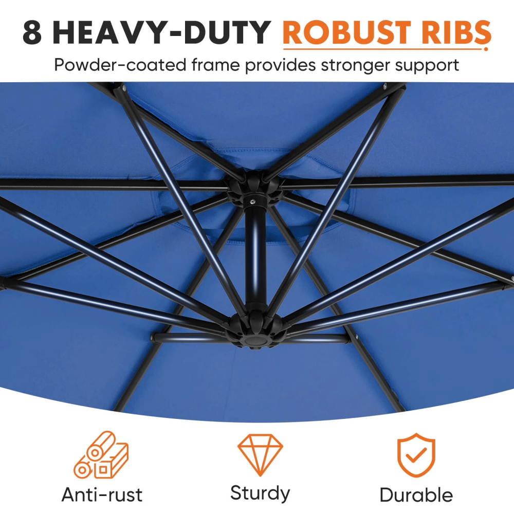 Blue Cantilever Patio Umbrella with Adjustable Angle