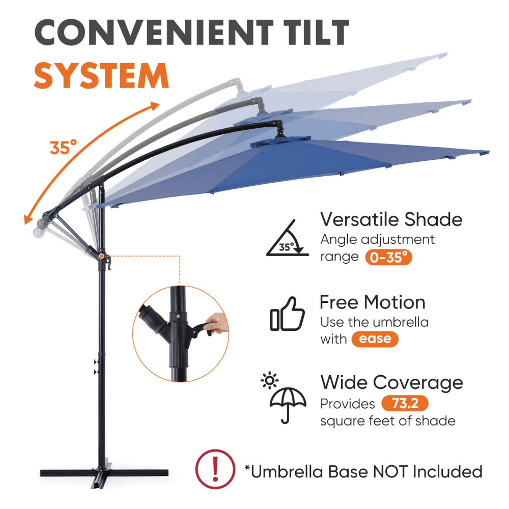 Blue Cantilever Patio Umbrella with Adjustable Angle