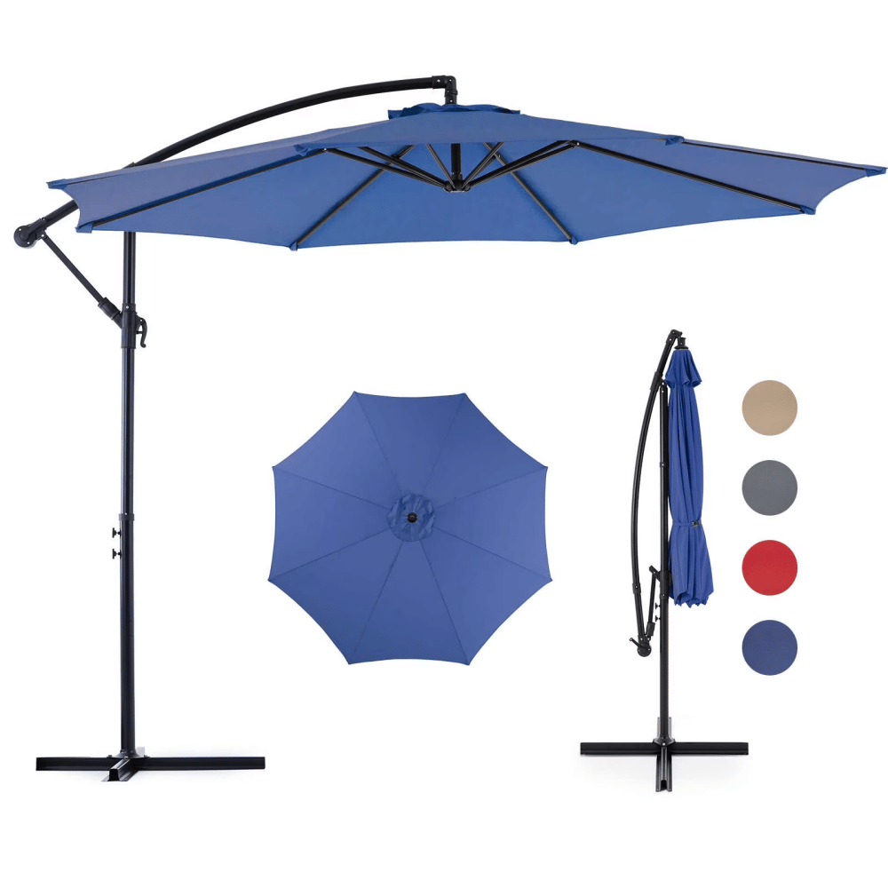 Blue Cantilever Patio Umbrella with Adjustable Angle