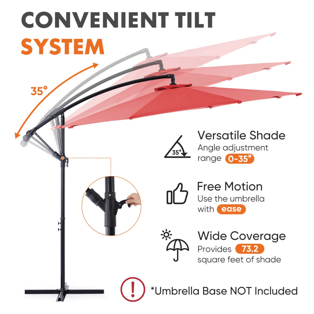 Red Cantilever Patio Umbrella with Adjustable Shade