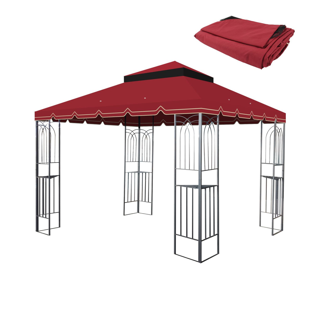 Red Double-Tier Gazebo Replacement Canopy