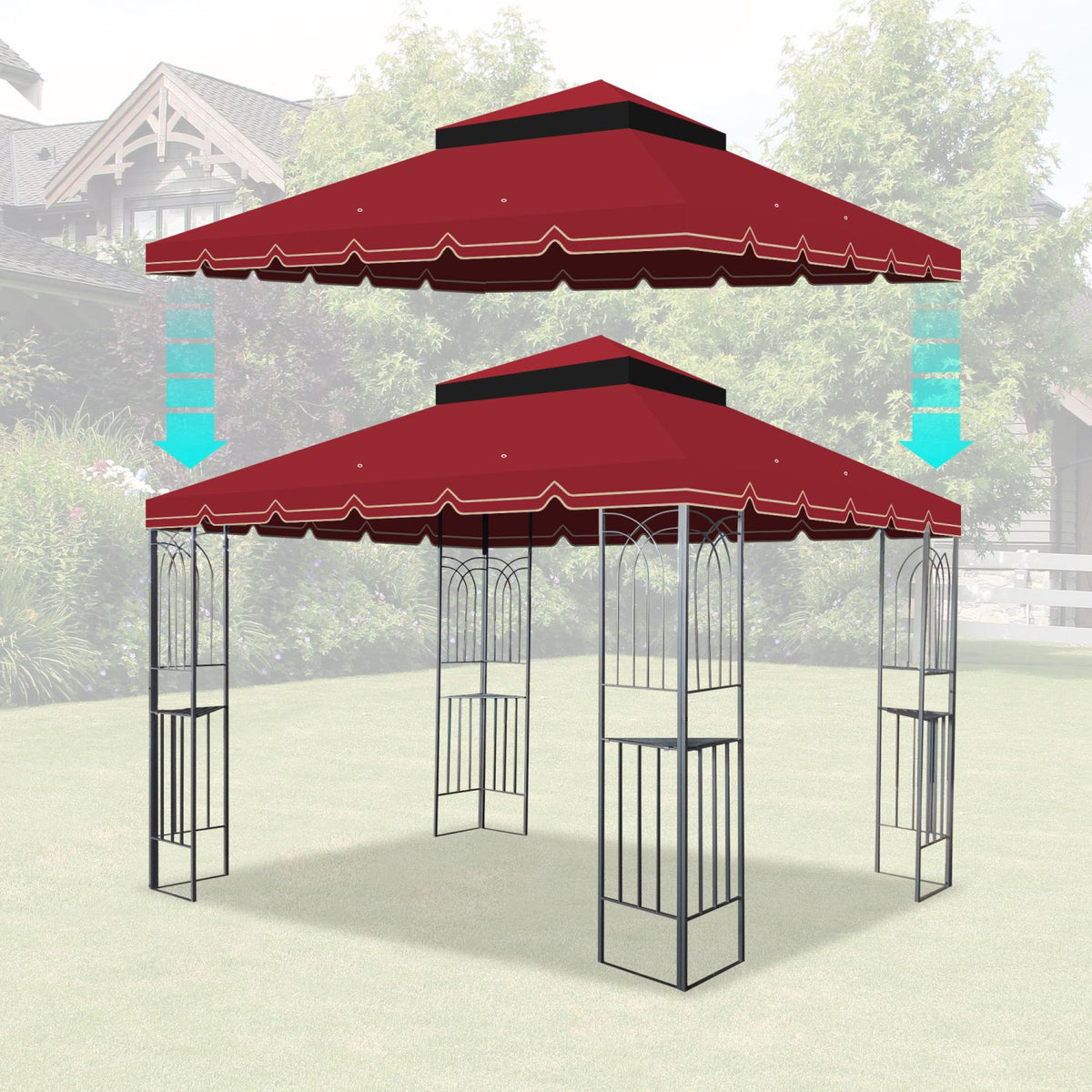 Red Double-Tier Gazebo Replacement Canopy