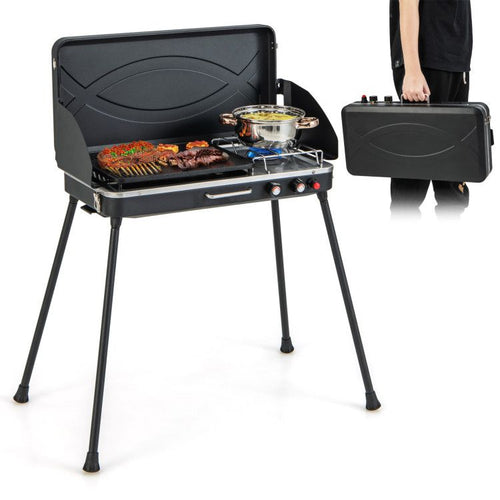 2-in-1 Camping Grill and Stove with Dual Burners