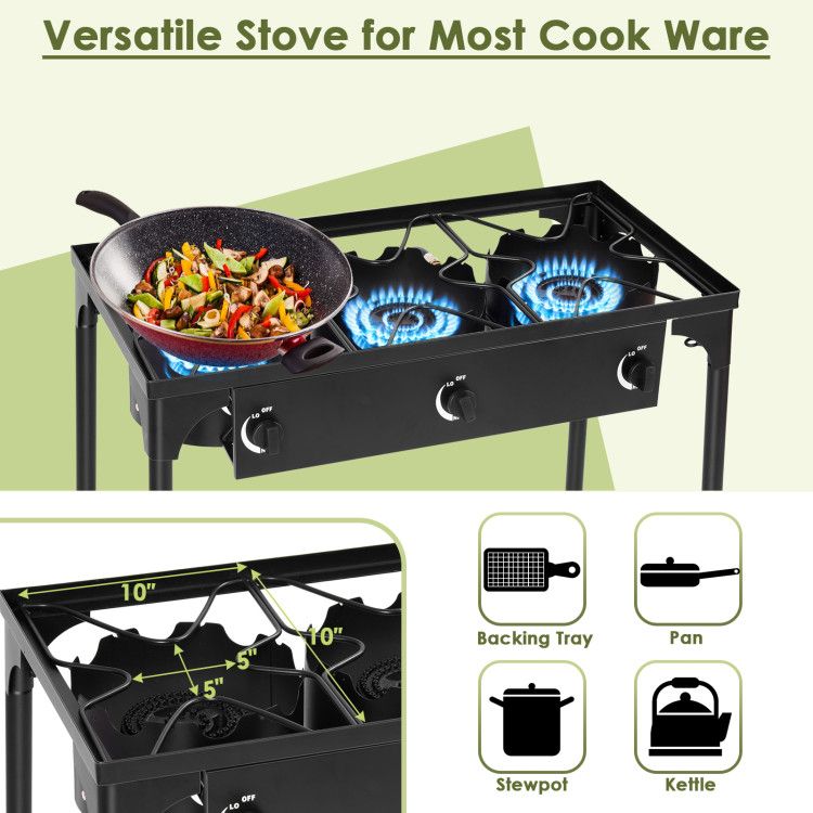Portable Triple-Burner Propane Cooker for Outdoor Meals