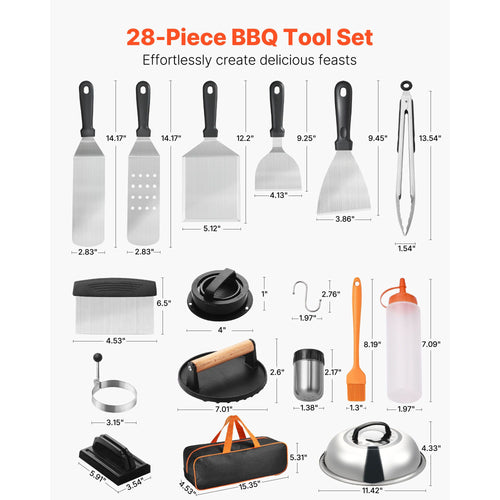 28PCS Griddle Accessories Kit, Flat Top Grill Accessory, Enlarged Spatula Gift Set