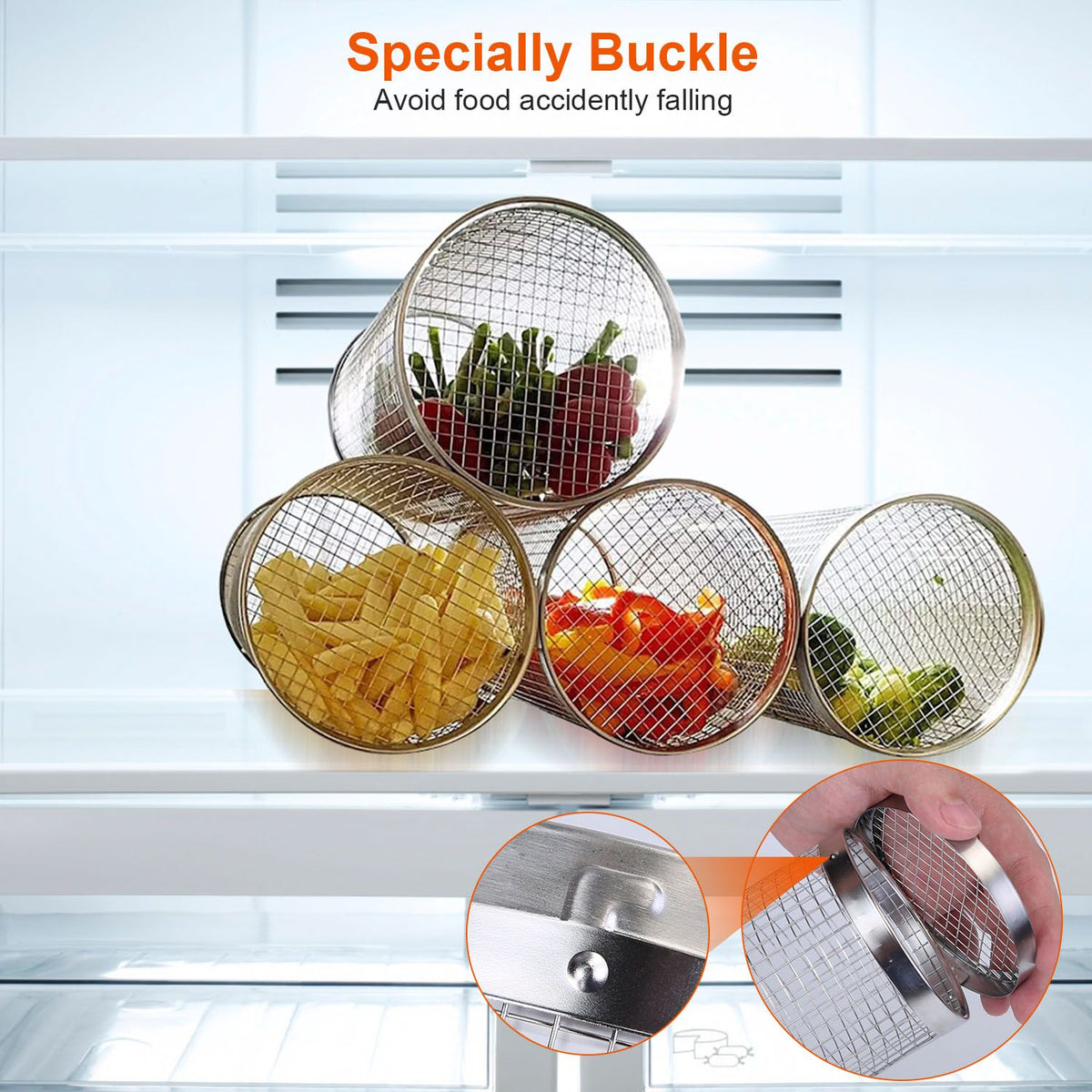 Portable Rolling Grill Baskets with Removable Covers