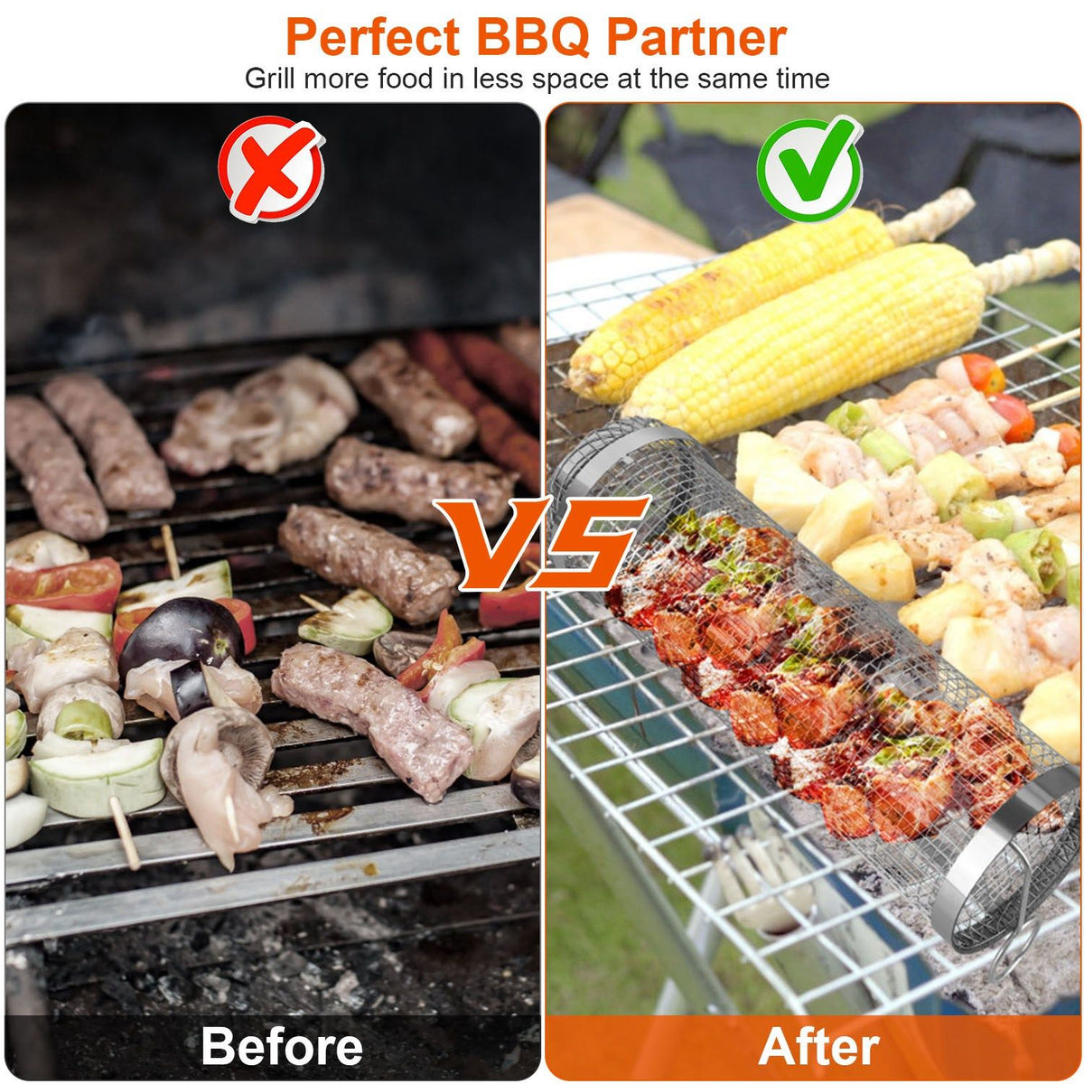 Portable Rolling Grill Baskets with Removable Covers