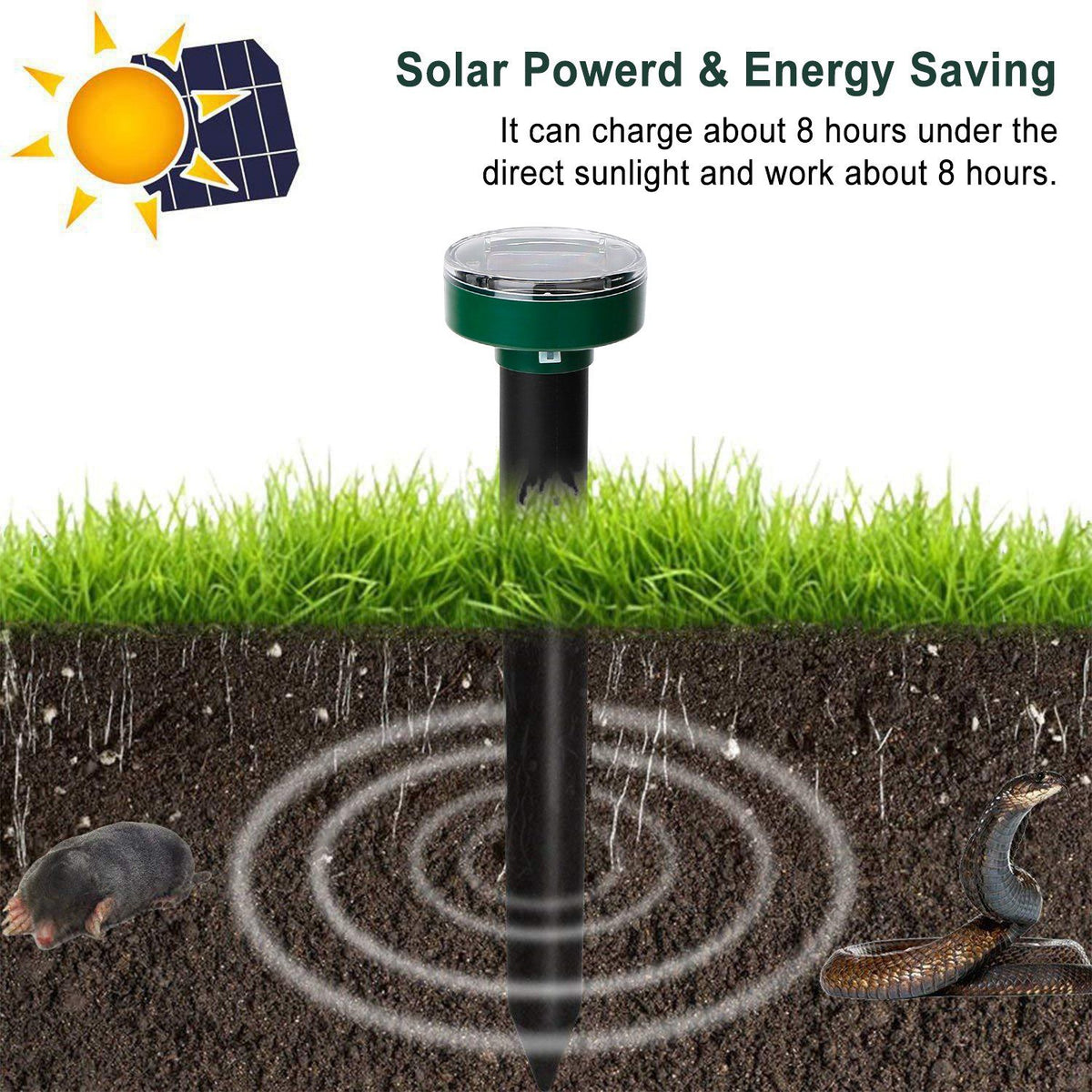 Solar Sonic Mole and Gopher Repeller Stakes