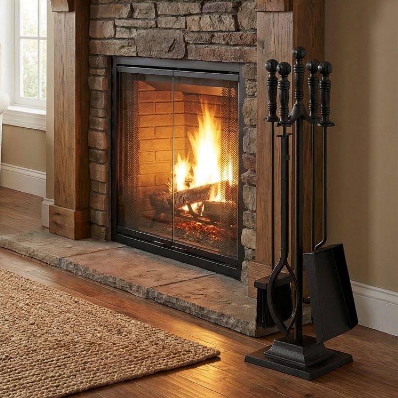 Five-Piece Fireplace Tool Set with Stand