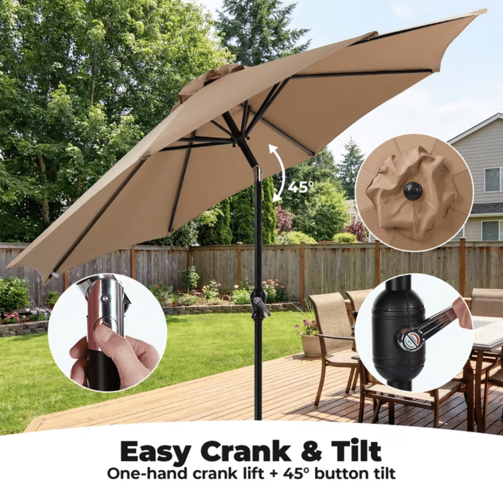 Crank-Open Patio Umbrella with Adjustable Tilt
