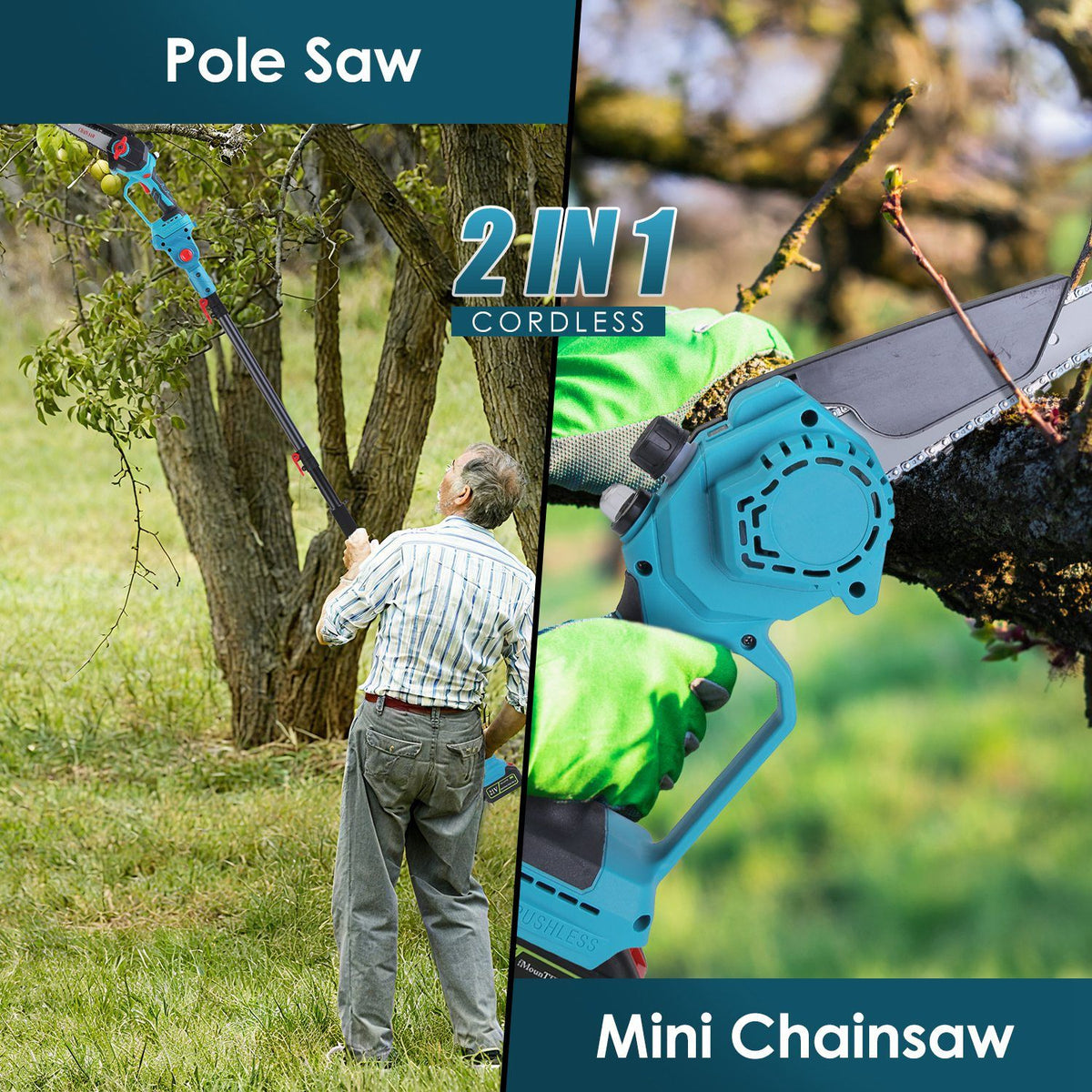 Convertible Cordless Pole Saw and Handheld Chainsaw