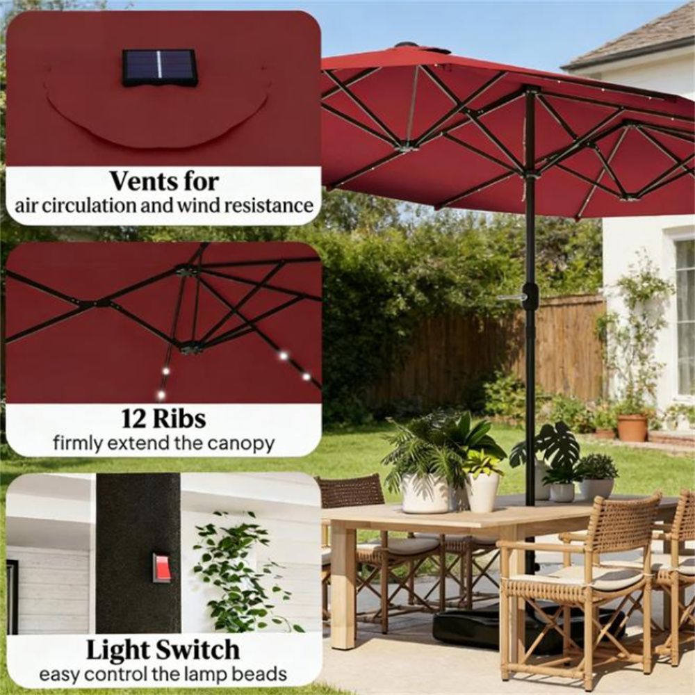 Garden sunshade umbrella, with base courtyard umbrella, outdoor umbrella, Wine Red