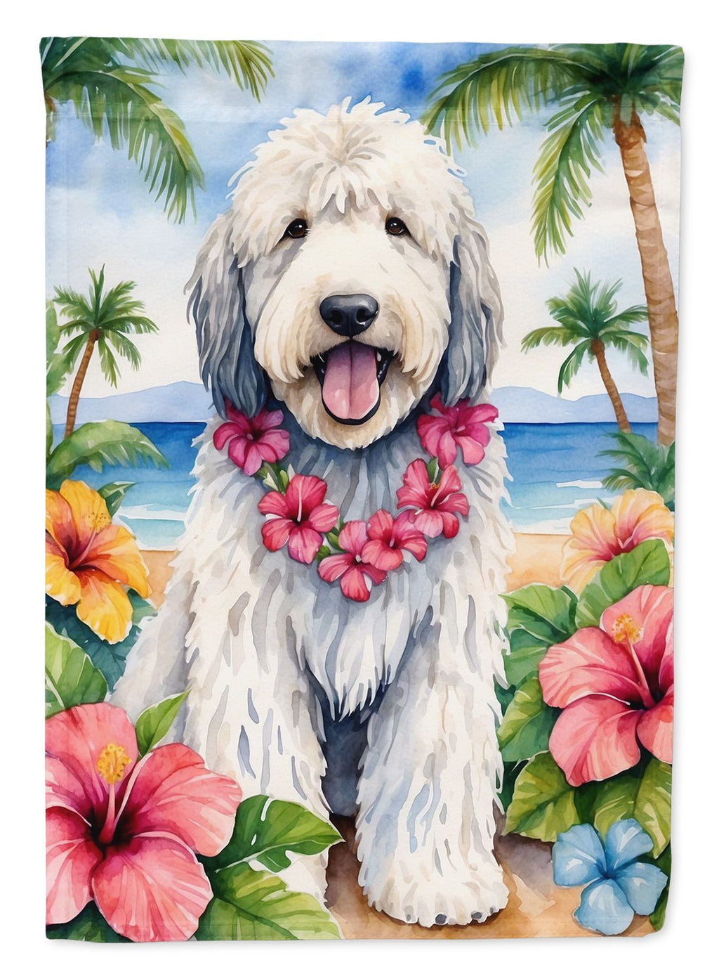 Komondor Luau Double-Sided Garden Flag