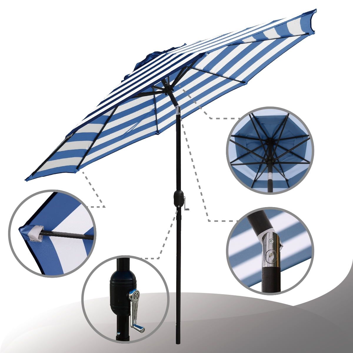 Blue Stripe Patio Umbrella with Crank and Tilt