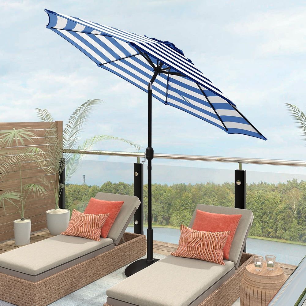 Blue Stripe Patio Umbrella with Crank and Tilt