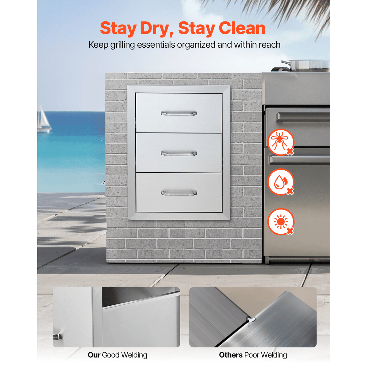 VEVOR Flush-Mount Triple Outdoor Kitchen Drawers