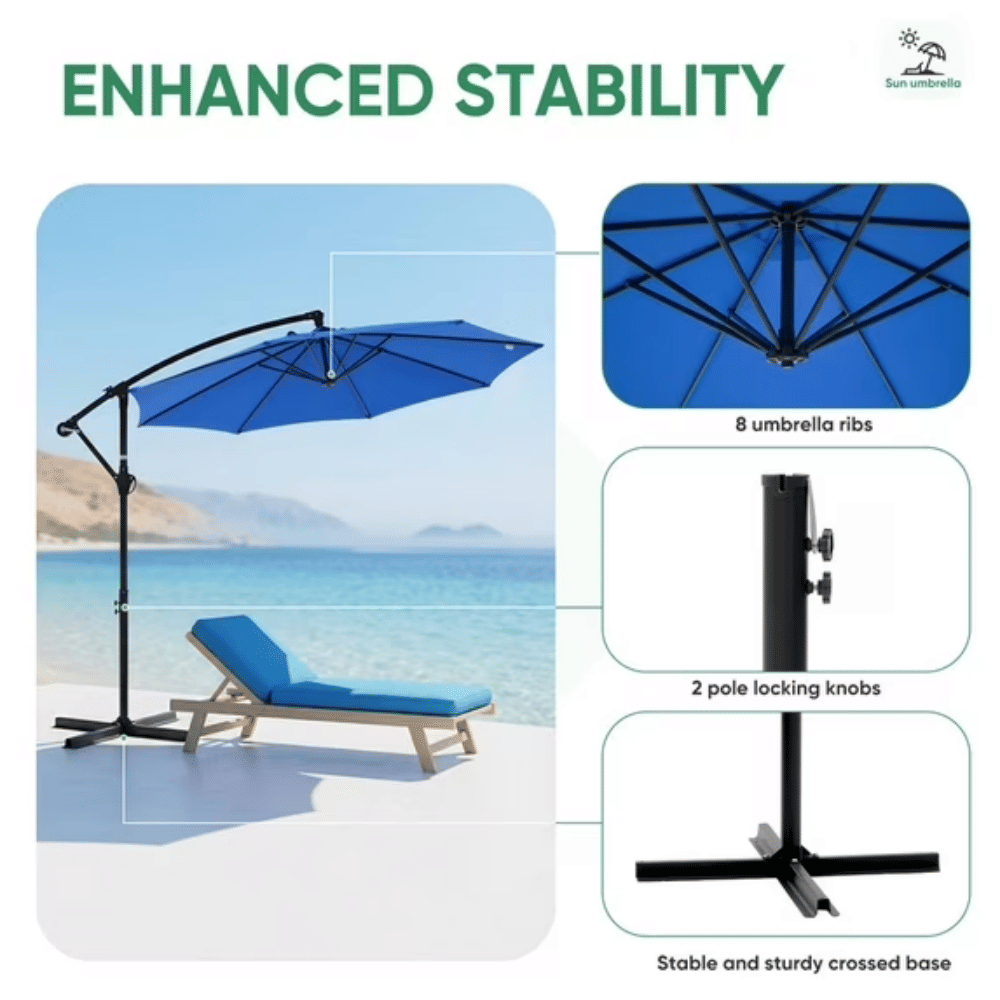 Blue Offset Patio Umbrella with Adjustable Shade Angle