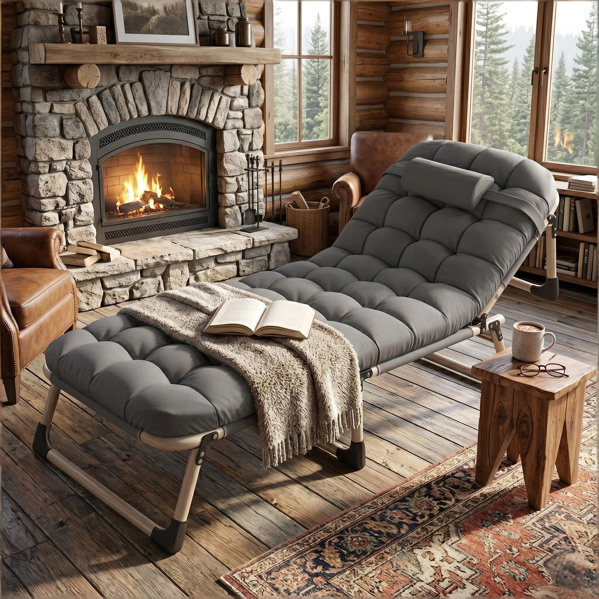 Adjustable Folding Chaise Lounge with Side Pocket