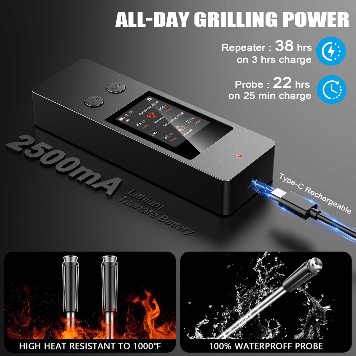 Wireless BBQ Thermometer with Probe Display