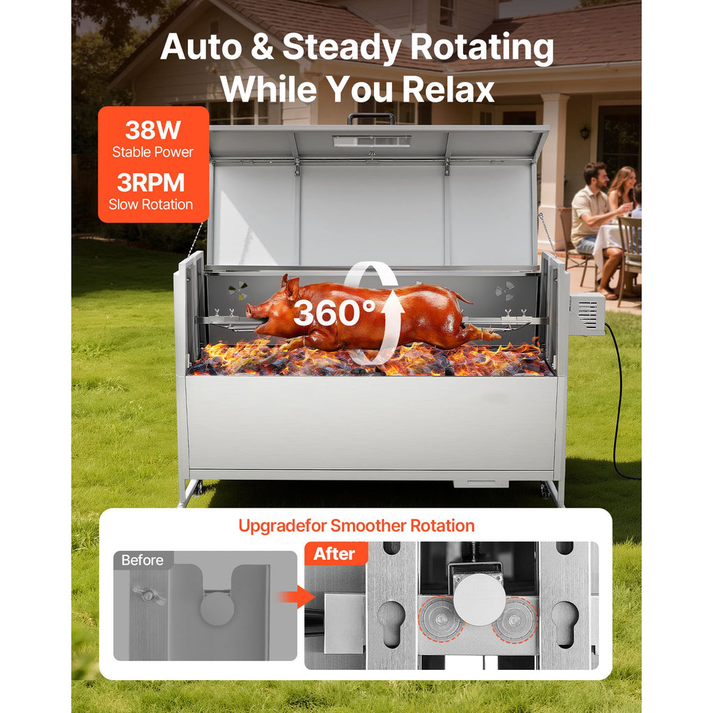 Outdoor Charcoal Rotisserie Grill with Electric Spit