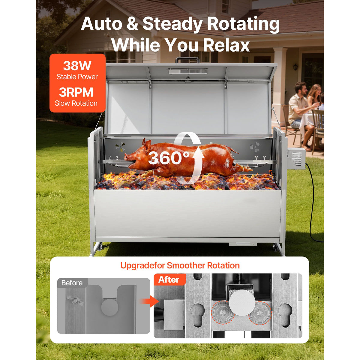 Outdoor Charcoal Rotisserie Grill with Electric Spit