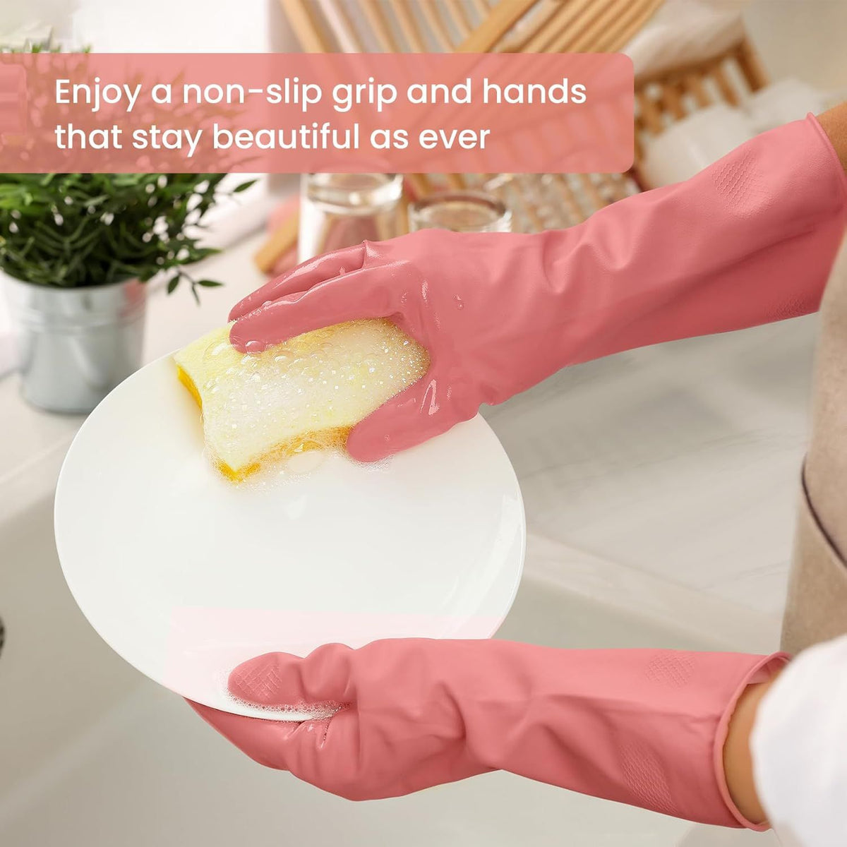 Reusable Dishwashing Gloves with Non-Slip Grip