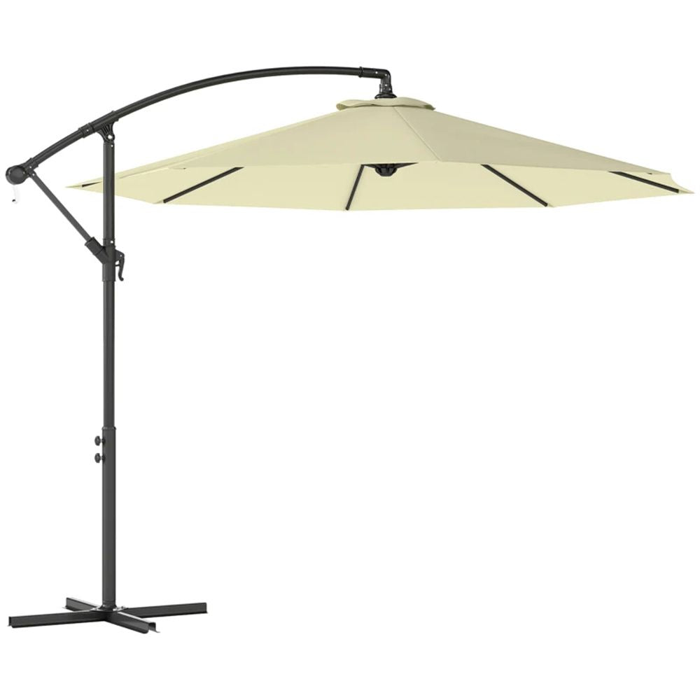 Beige Offset Patio Umbrella with Base