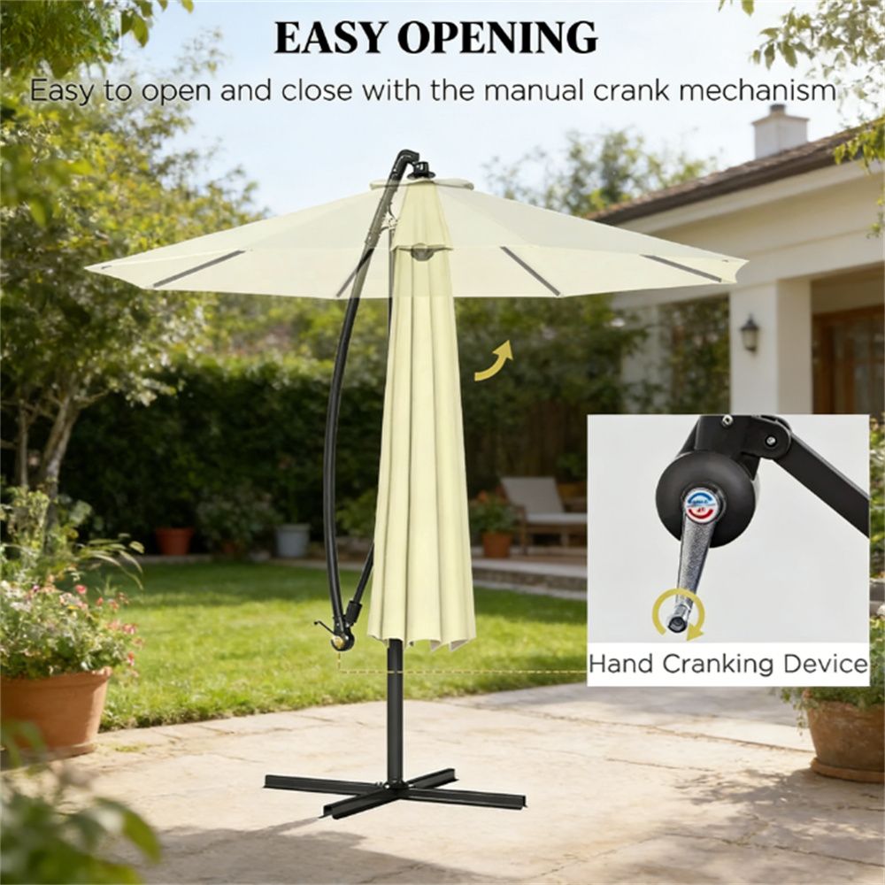 Beige Offset Patio Umbrella with Base