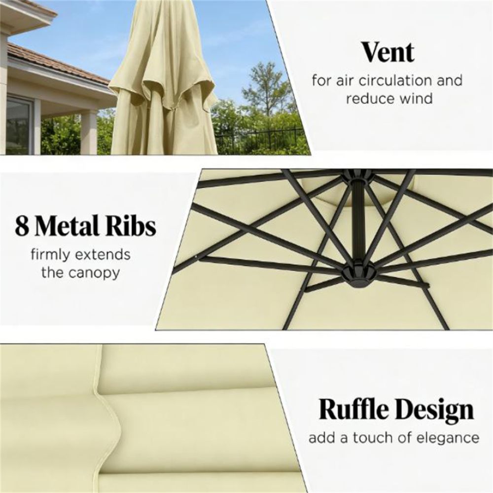 Beige Offset Patio Umbrella with Base