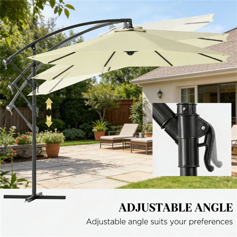Beige Offset Patio Umbrella with Base