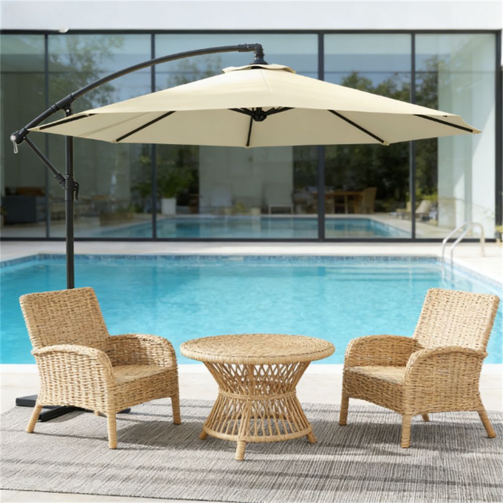 Beige Offset Patio Umbrella with Base