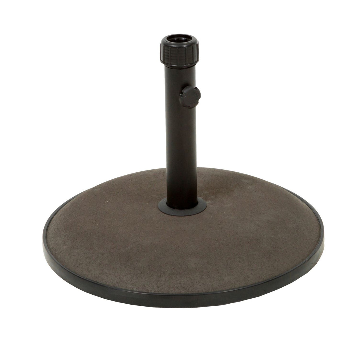 Round Brown Patio Umbrella Base with Black Support Pole
