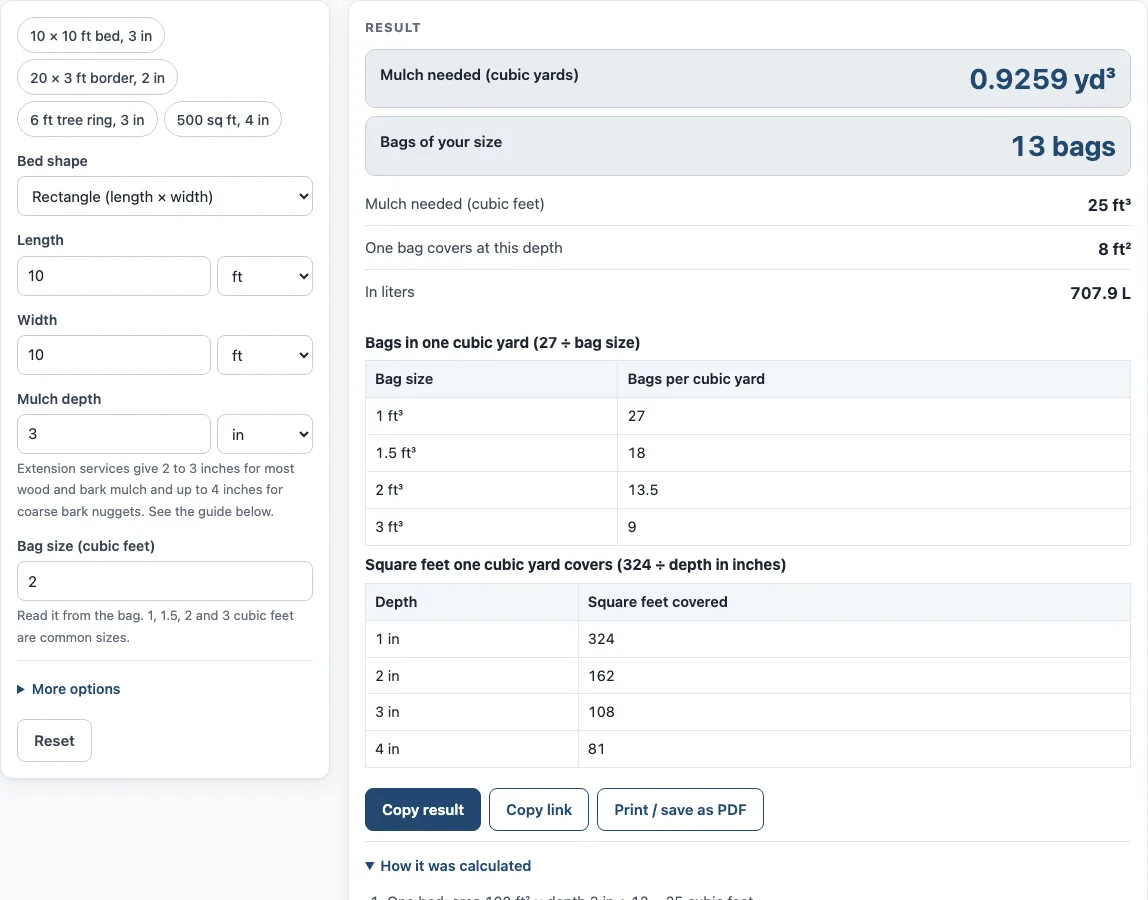 Mulch calculator example